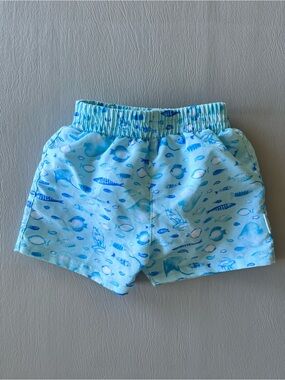 Kids Blue Fish-Print Swim Shorts with Elastic Waist